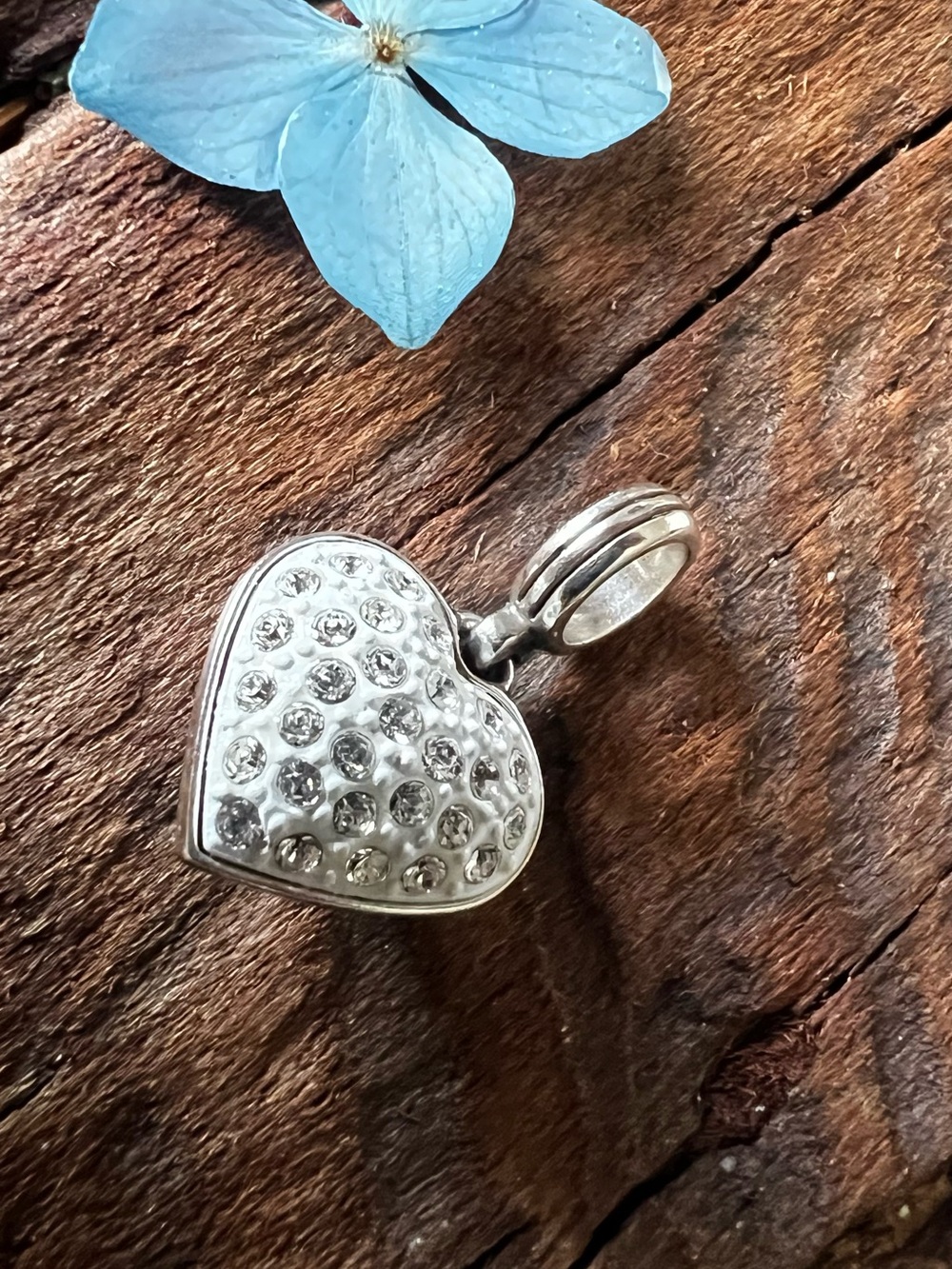 BRIGHTON Puffy Heart Pendant Dangle Pave Crystals White Filigree Sparkling Large